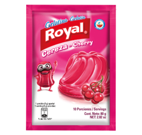 Gelatina de cereza, Marca Royal, Bolsa Laminada 80 g