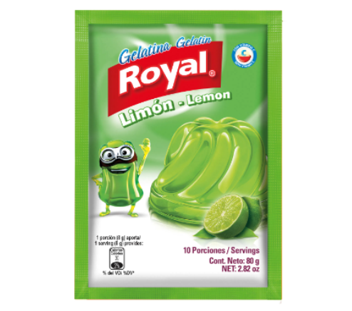 Gelatina limón, Marca Royal, Bolsa laminada 80 g
