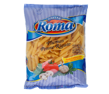 Pasta plumas, Marca Roma, Empaque 250 g