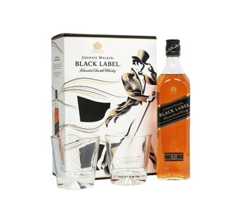 WHISKY JOHNNIE WALKER BLACK LABEL 750ML + 2 VASOS
