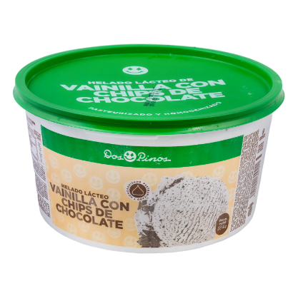 Helado de vainilla chips, Marca Dos Pinos, Envase 3.785 ml