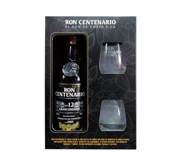 RON CENTENARIO 12 ANOS 750 ML + 2 VASOS