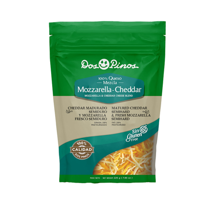 Queso Rallado Mozzarella-Cheddar, Dos Pinos, 225g