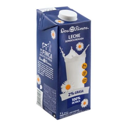 2 pack Leche Semidescremada 2%, Dos Pinos Azul