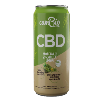 Bebida CBD Matcha y Zacate Limón, Marca CamBio Foods 269ml