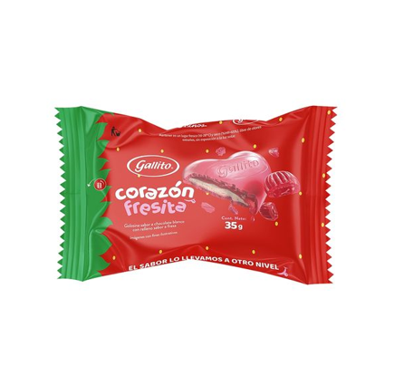 Chocolate Corazón Fresita, Gallito, 35g