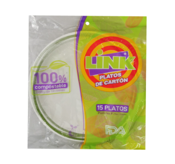 Plato de carton 100% compostela Link N.9 15 unidad