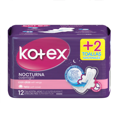 Toalla Femenina Kotex Nocturna Alas 12u