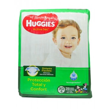 Pañales Huggies Active Sec Verde XG 28 Unidades