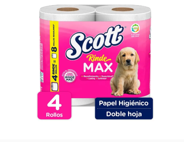 Papel Higienico Scott Rinde Max, 4 Rollos.