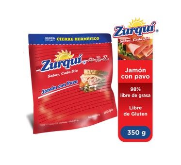 Jamón con Pavo ZiPack, Marca Zurqui, 350g