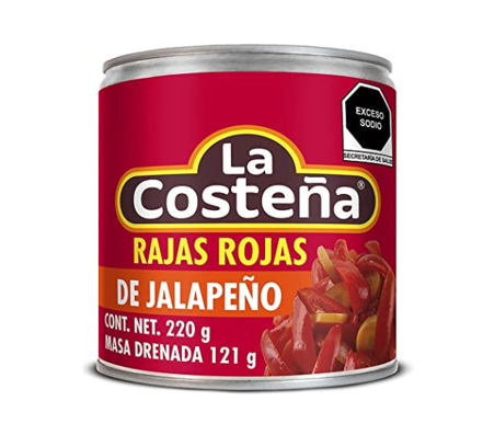 Chile Rajas Rojas, La Costeña. Lata 220g
