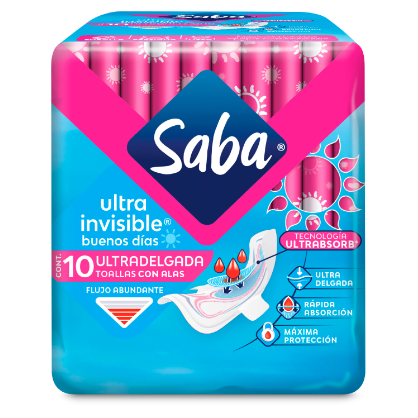 Toalla Saba Ultra Delgada c/Alas, 10 U