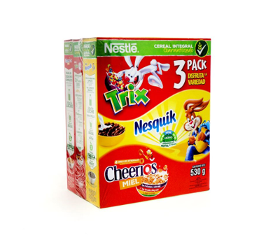 3 pack cereales Cherios miel-Nesquik-Trix Marca Nestle 530 g