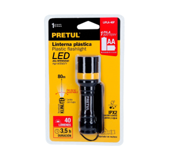 Linterna Plastica 40LM BATERIA PRETUL