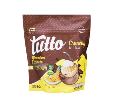 Almendras Recubiertas chocolate amargo sabor Maracuya Tutto 80 g