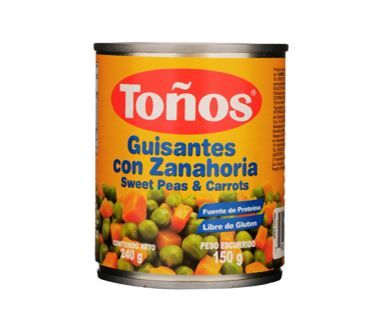 Guisantes con zanahoria Marca Toños lata 150 g