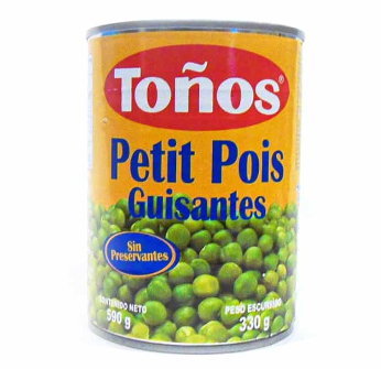 Guisantes petit pois, marca Toños, 590gr