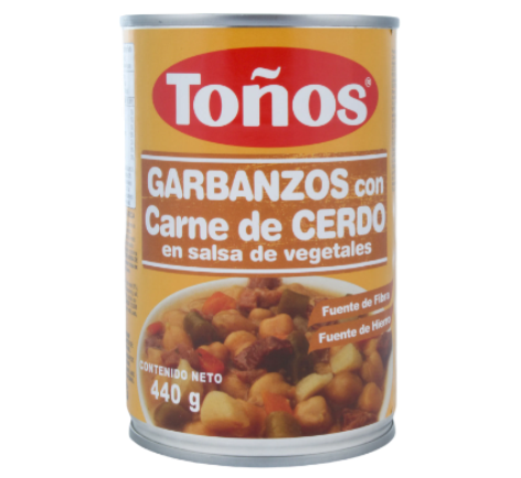 Garbanzos con carne de cerdo Toños lata 440g
