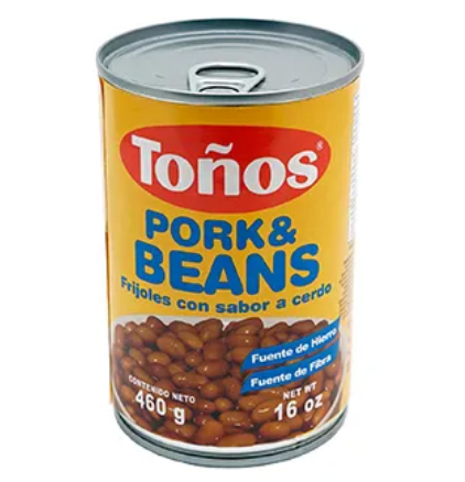 Frijoles enteros con sabor a cerdo, Toños Lata 240 gRAMOS
